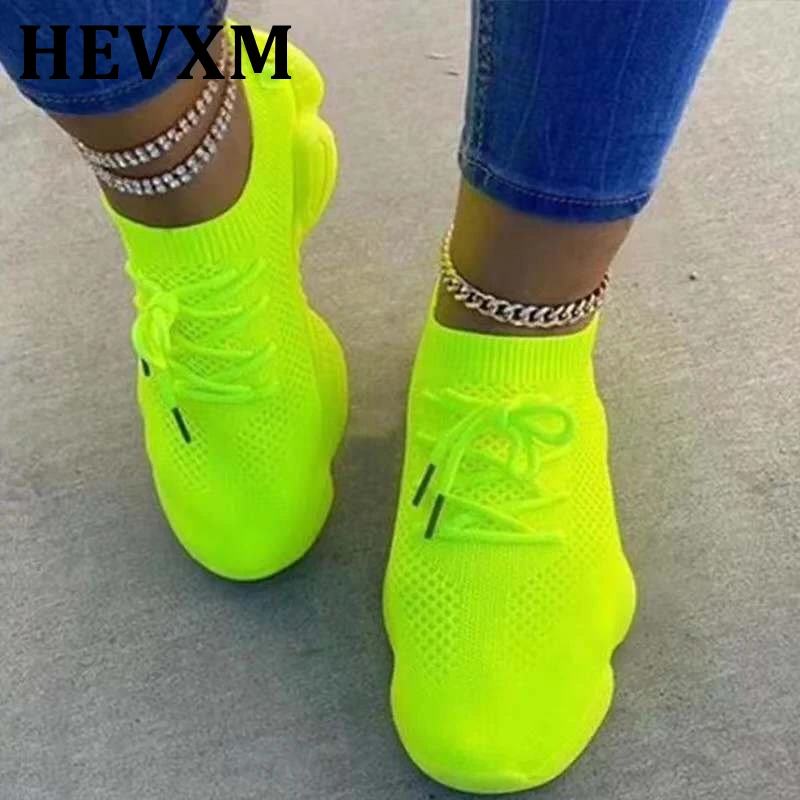 

Air Mesh Women Sneaker Sock Shoes Summer Breathable Cross Tie Platform Round Toe Casual Fashion Sport Lace Up 2020 Female Girl