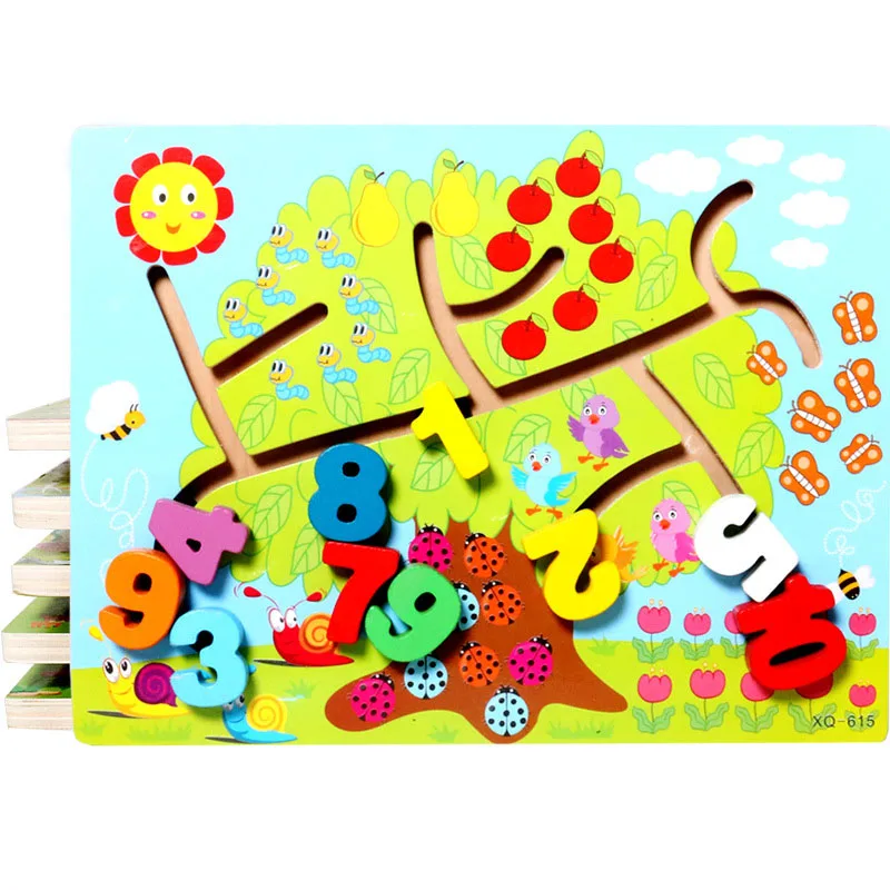 

Early Childhood Education Volumetric Wooden Bead Maze Wooden Puzzle Baby Toys Mobile Pairing Digital Animal Cognition Kids Gifts