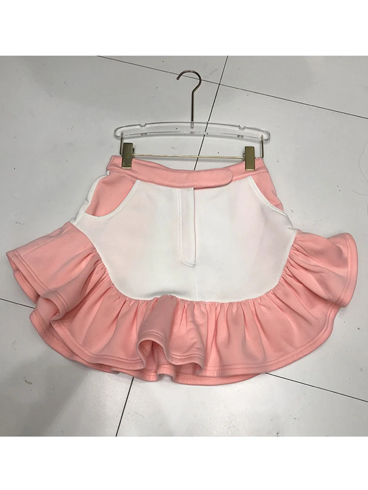 

Contrasting color pullover sweater two-piece suit women's autumn new style + high waist pleated zou ruffle skirt fashion suit