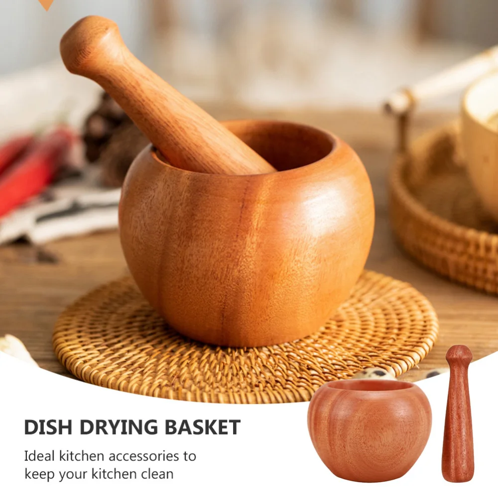 

1 Set Wooden Garlic Grinders Manual Garlic Mortar Pestle Kit (Log Color)