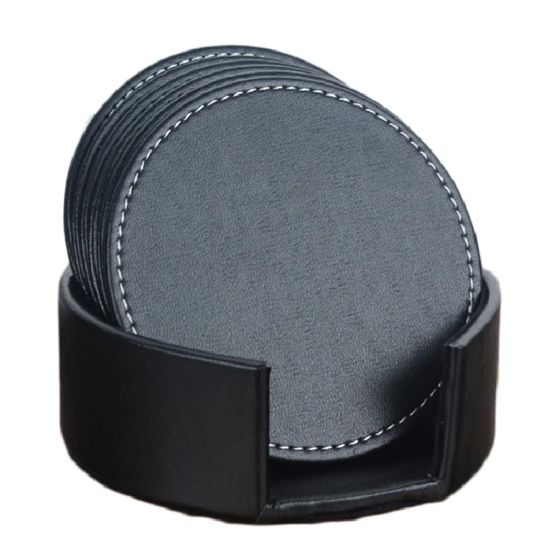 6 шт набор подставка из искусственной кожи Подставка под кружку черный круглый