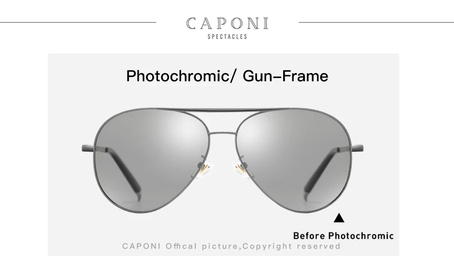 CAPONI Pilot Солнцезащитные очки Мужские поляризационные фотохромные Винтажные Солнцезащитные очки Классическая оправа из сплава очки для вождения для женщин UV400 CP3103