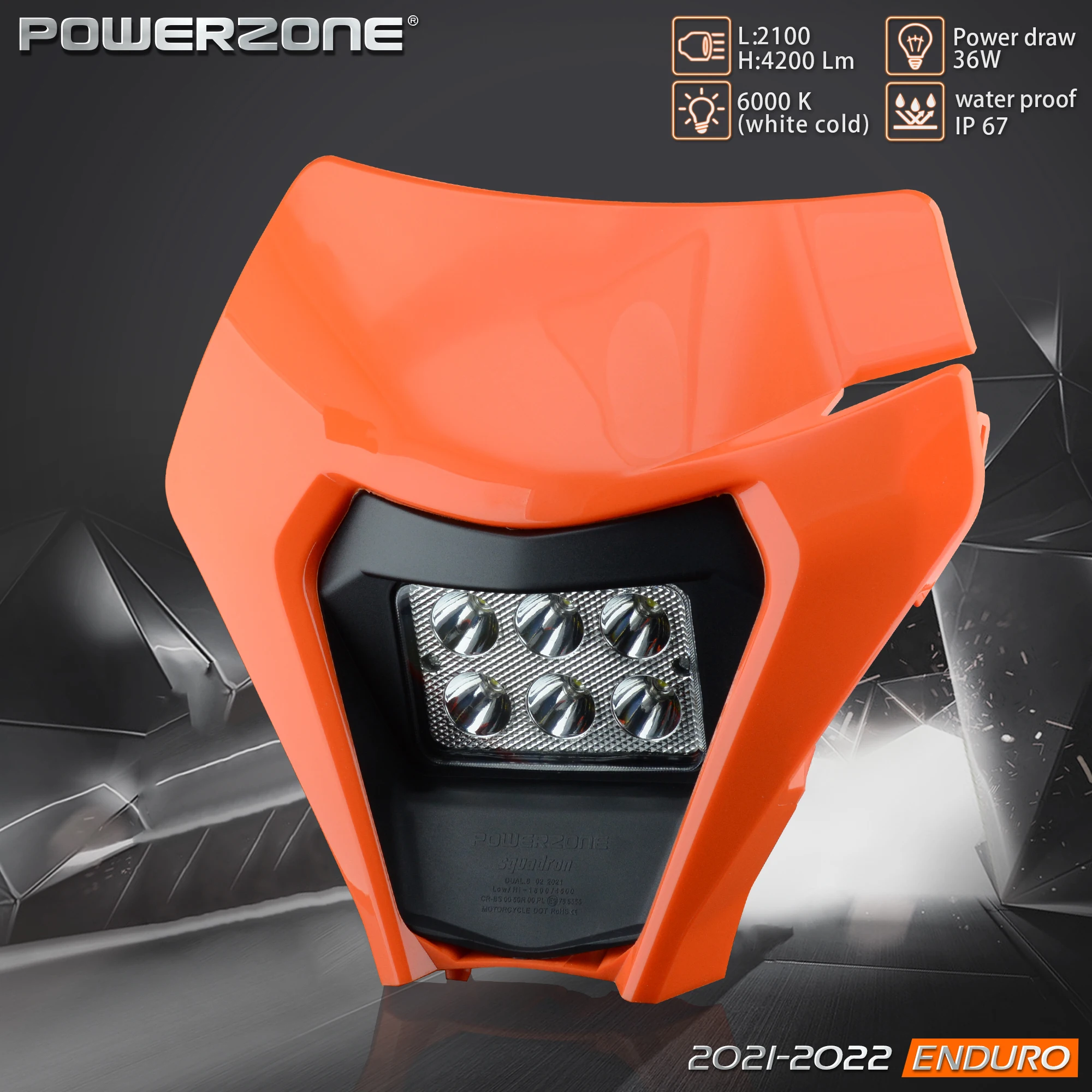 PowerZone Motorcycle LED Headlight Headlamp Head Light Fairing For KTM 2021 EXC 2022 EXC SXF MX Dirt Bike Enduro LED Headlight