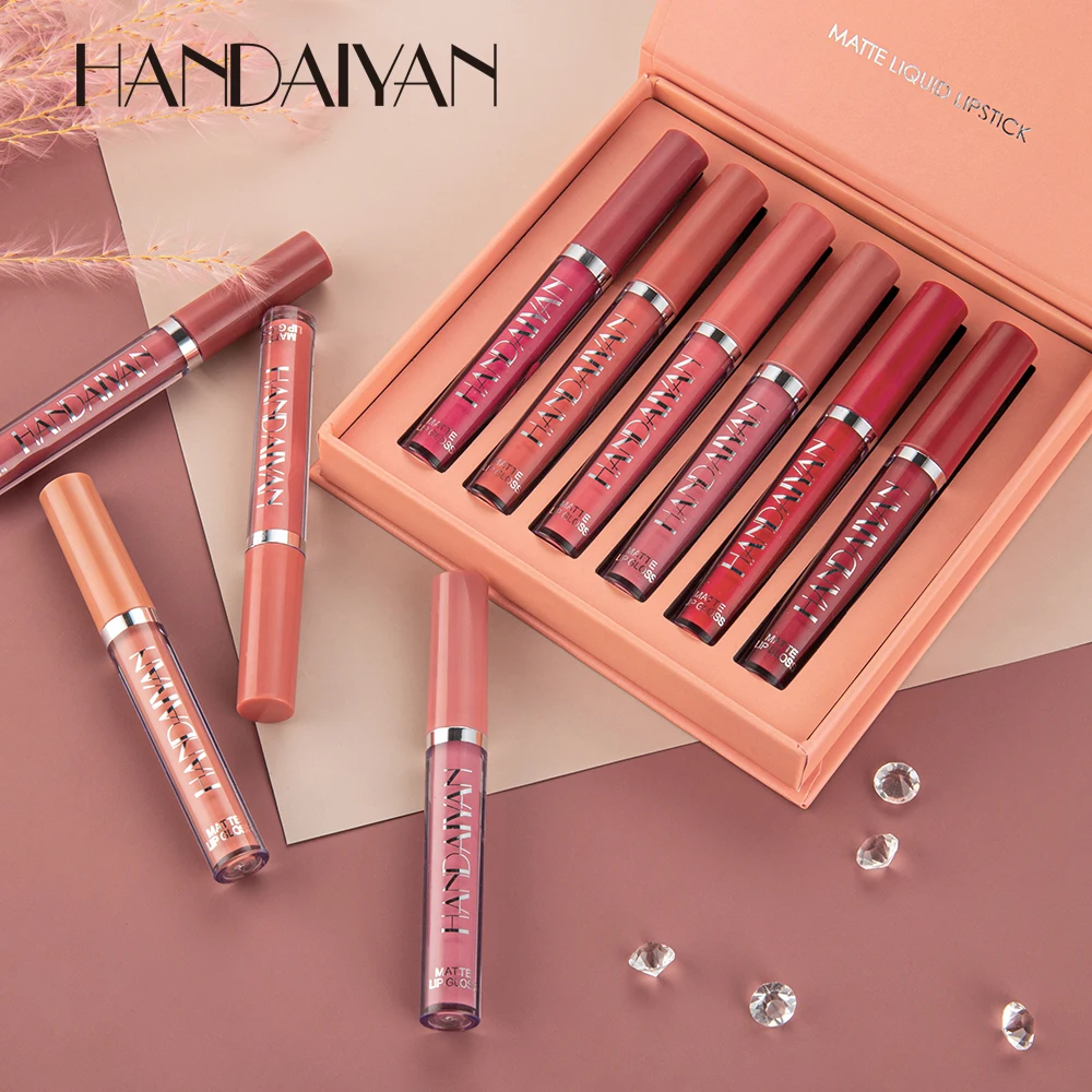 

HANDAIYAN Lip Gloss Lightweight Matte Long Lasting Waterproof Lipstick Nourish Moisturizing Professional Makeup Gift TSLM 6PCS/L