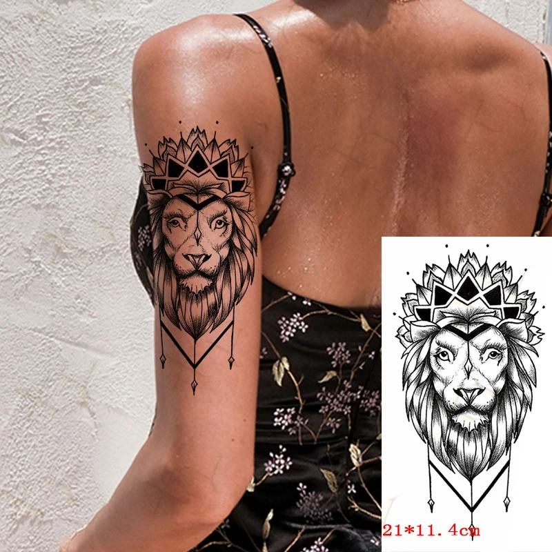 

Водостойкая Временная тату-наклейка, корона, цветок, Лев, животные, искусственная татуировка, вспышка, искусство тела для женщин и мужчин, ср...