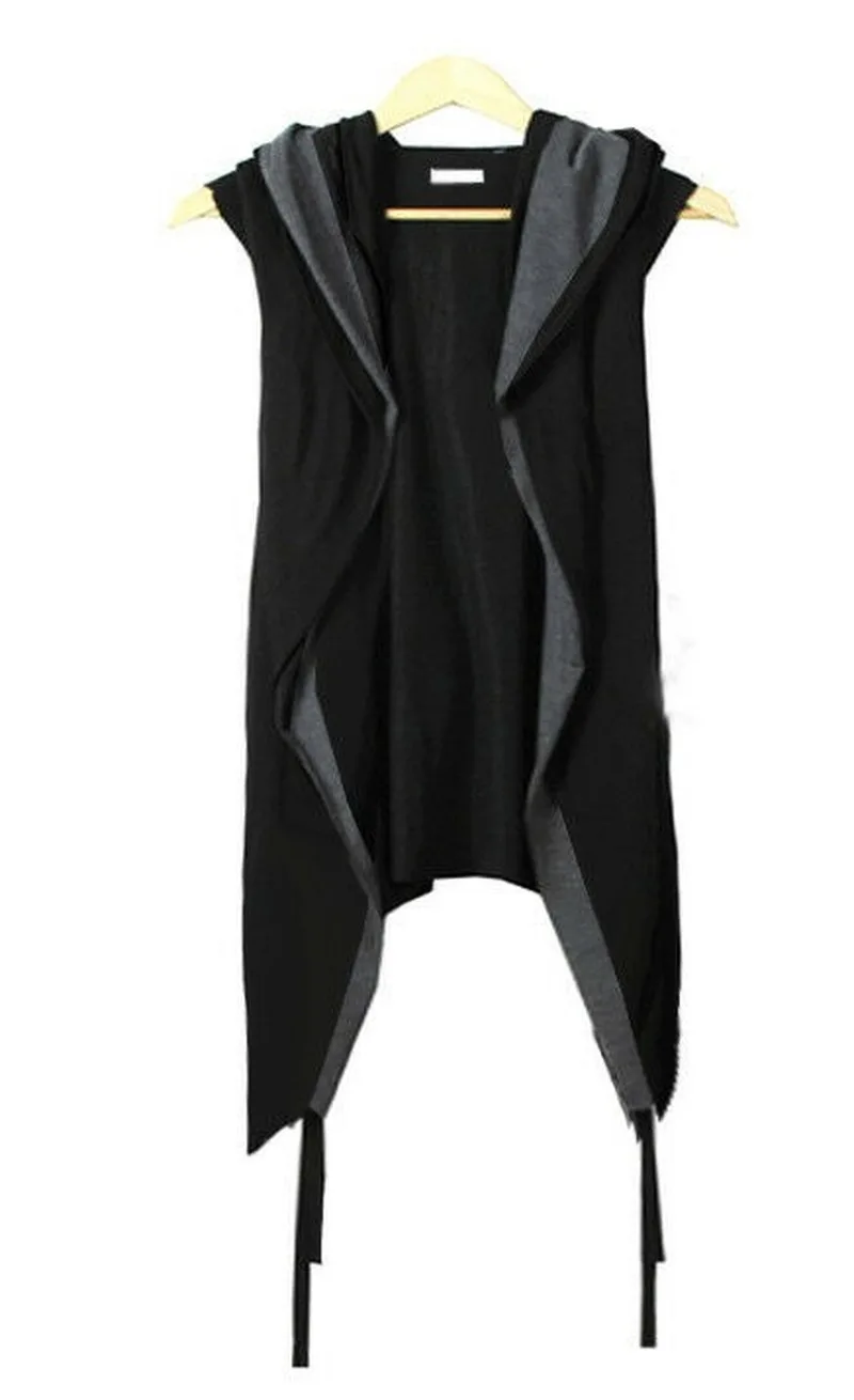 Мужская авангардная темно-серо-зеленая накидка без рукавов с капюшоном в стиле