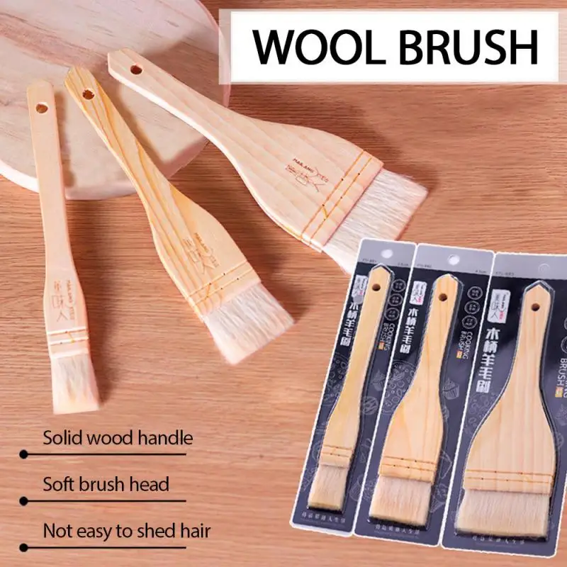 

1pc Baking Utensils Wooden Handle Wool Brush Barbecue Brush Oil Brush Making Cake Biscuit Brush Kitchen Accessories