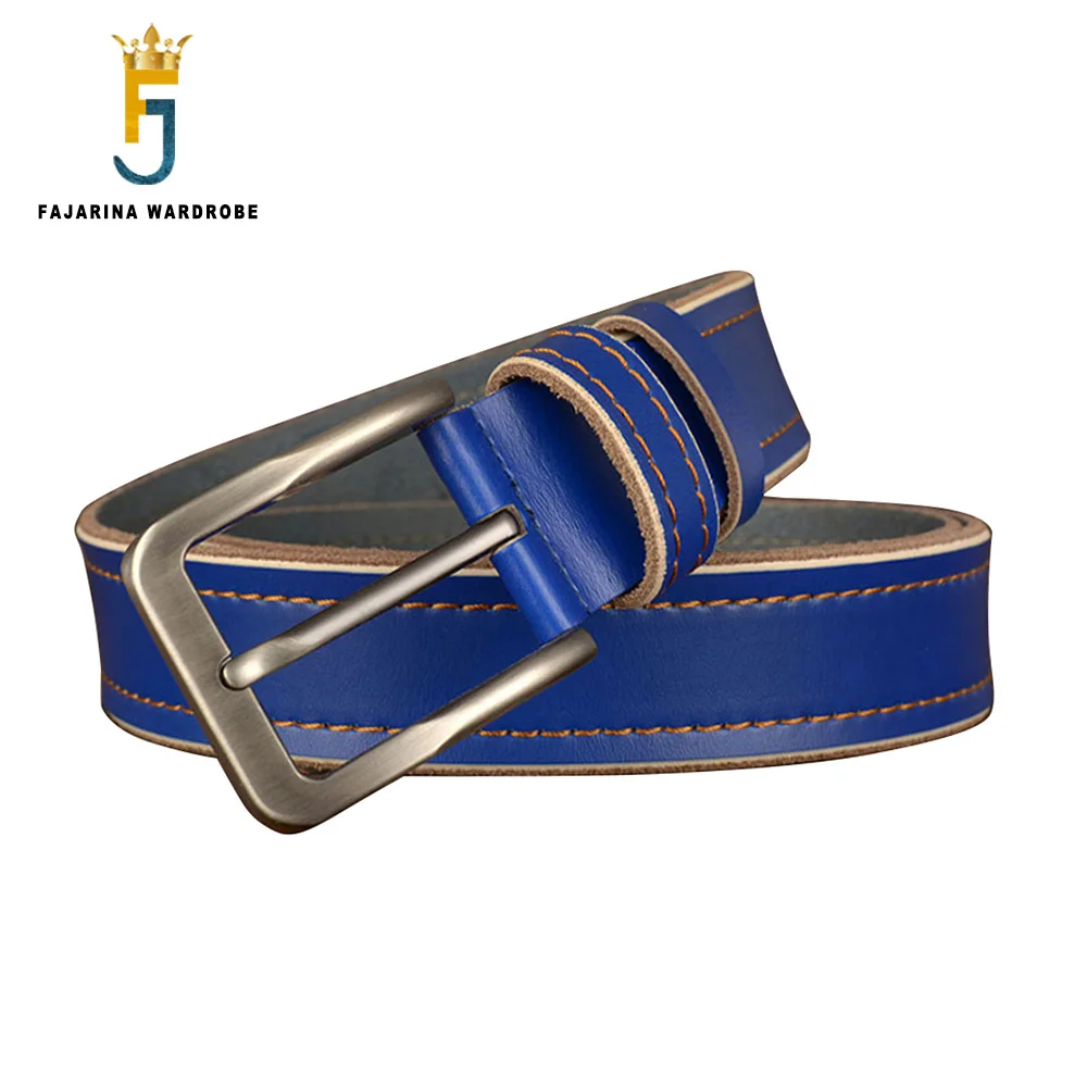 FAJARINA Retro Model Needle Buckle Belt Casual Jean Quality Cow Skin Leather Blue Belt for Men 38mm Apparel Accessories N17FJ856