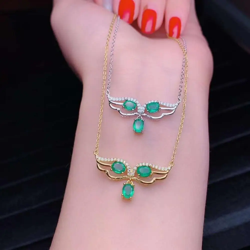 Изумрудного ожерелья из натурального изумруд камень кулон сплошной S925