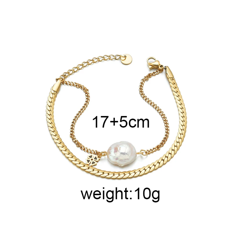 Элегантные жемчужные браслеты ELSEMODE золотистые двухслойные из нержавеющей стали