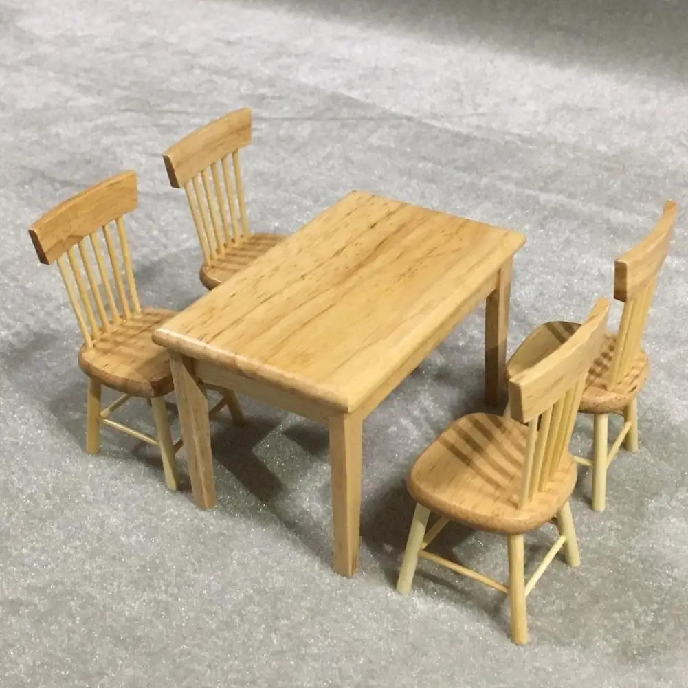

5Pcs/Set 1/12 Dollhouse Mini Furniture Dining Table Chair Set Toy Model Toy Landscape Decor Mini Furniture Toy Ornament for Kids