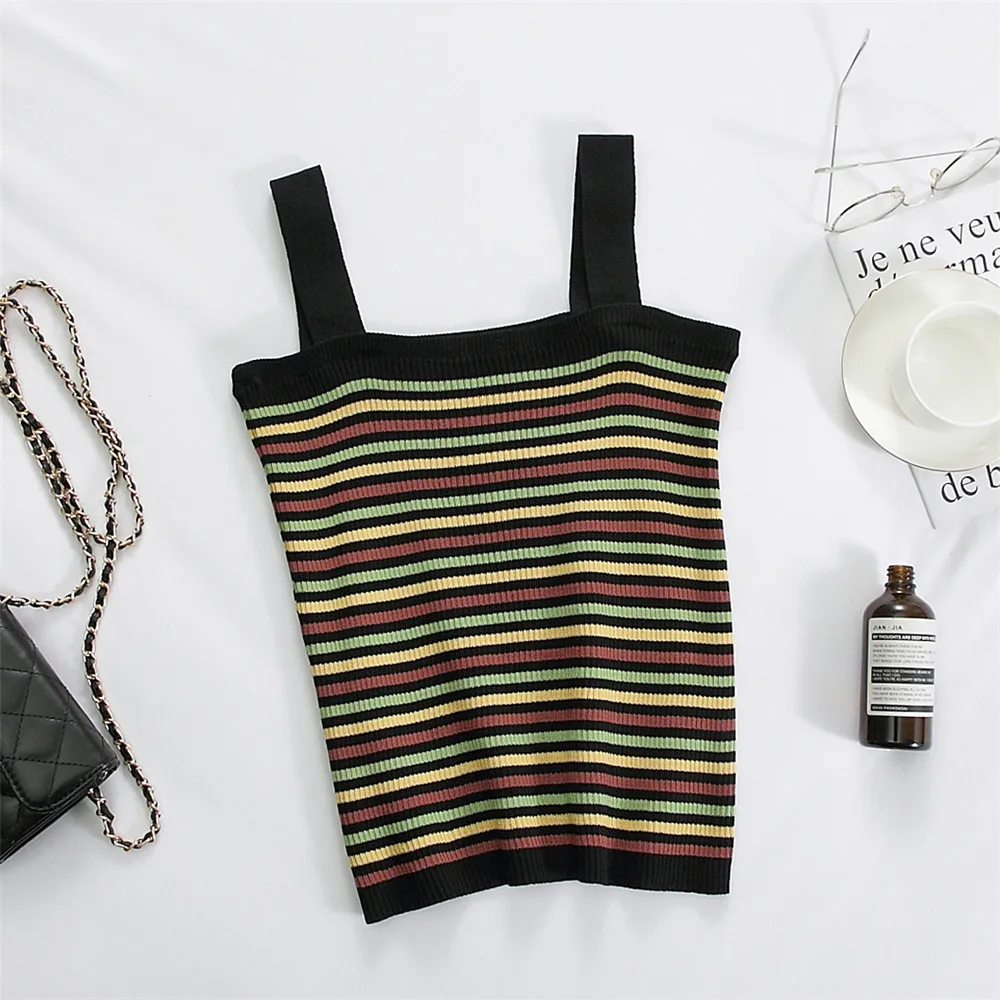 Кроп топ женский трикотажный в полоску с V образным вырезом|Топы| |