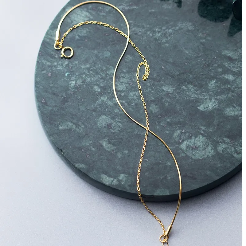 100% 925 Sterling Silver Double Layer Gold Color Plated Snake Chain Charm Bracelets Fine jewelry for Women Girls | Украшения и