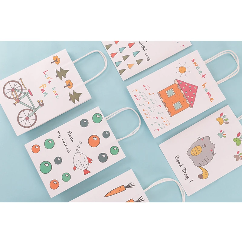 10Pcs Kawaii Cartoon Kraft Paper Bag White Shopping Bags with animal house DIY Multifunction Recyclable With Handles | Дом и сад