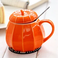 250ml ceramic coffee cup with lid spoon creative pumpkin shaped halloween decoration celadon cups breakfast milk mugs drinkware