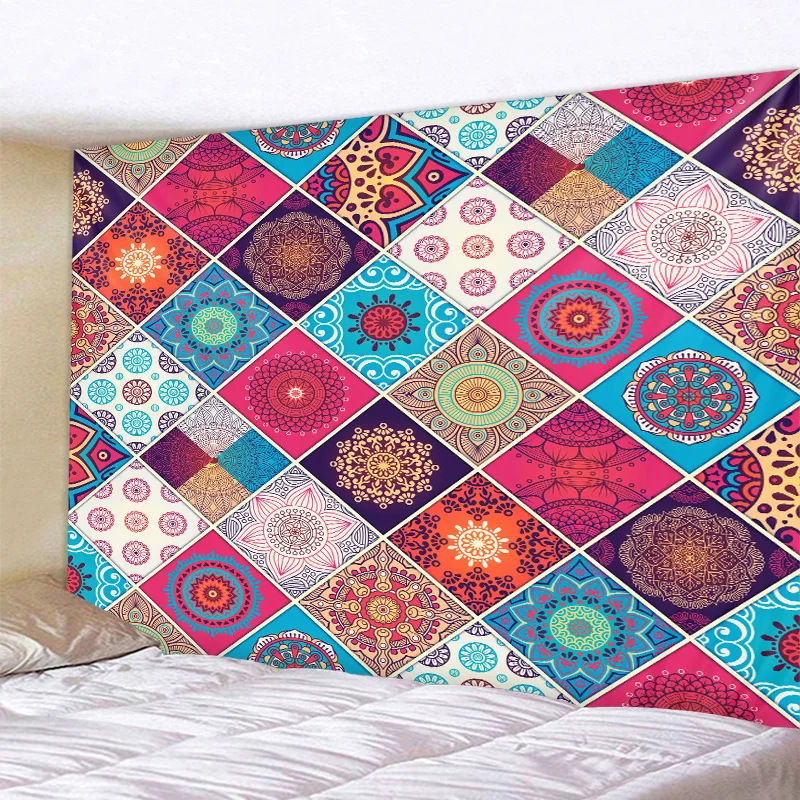 

Geometric Patterny Decor Psychedelic Tapestry Wall Hanging Indian Mandala Tapestry Hippie Plaid Flower Tapestry Boho Wall Cloth