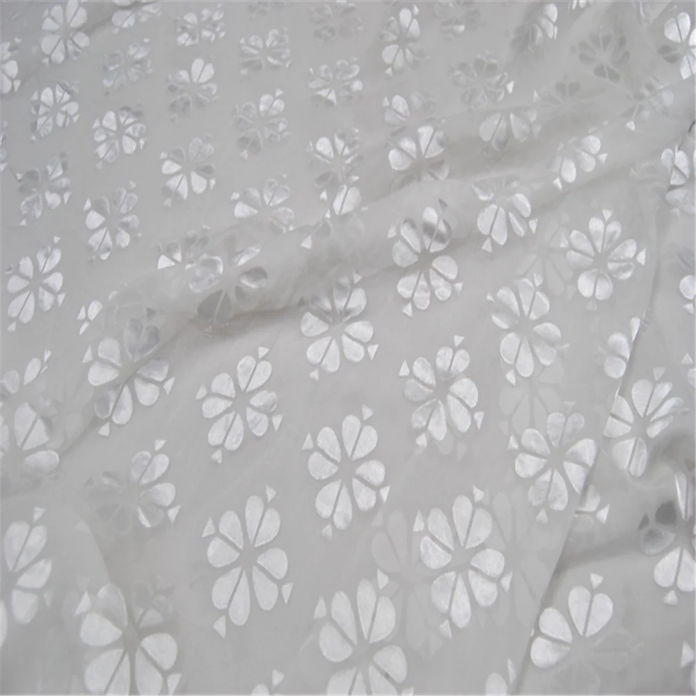 

White Colors Leaf Classic Design Silk Burn Out Fabric with Great Quality Material for Women Garment