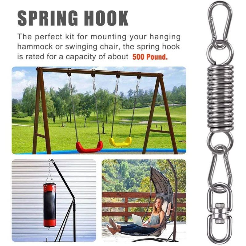 

Porch Swing Spring Hanging Kit with Heavy Duty Suspension Swing Swivel and 2 Snap Hook Carabiner for Hammock Chairs