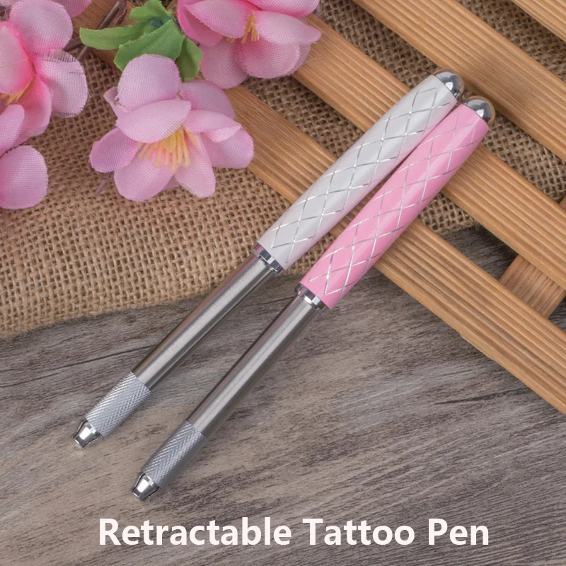 

2021 New Arrival 10pcs Pink White Retractable Microblading Machine Tattoo Permanent Eyebrow Makeup Mini Manual Pen