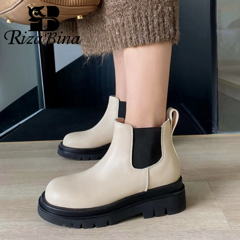 

RIZABINA Size 33-43 Women Ankle Boots Real Leather Thick Bottom Women Short Boots Fashion Winter Shoes Daily Women Footwear