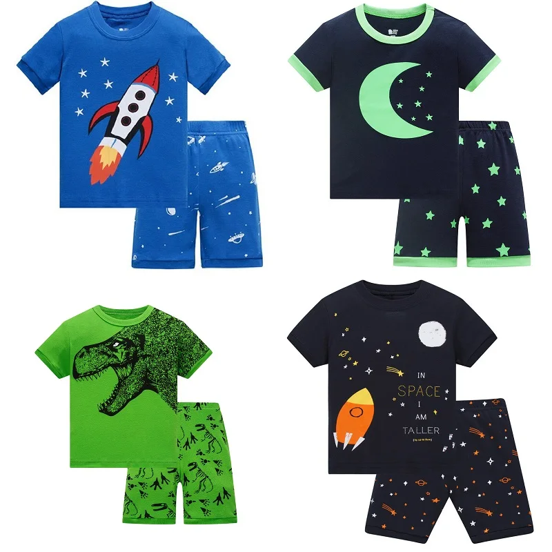 Kids Pajamas Set Summer Children Short Sleeve Sleepwear Rocket Boys Cartoon Pyjamas Clothing Nightwears Set