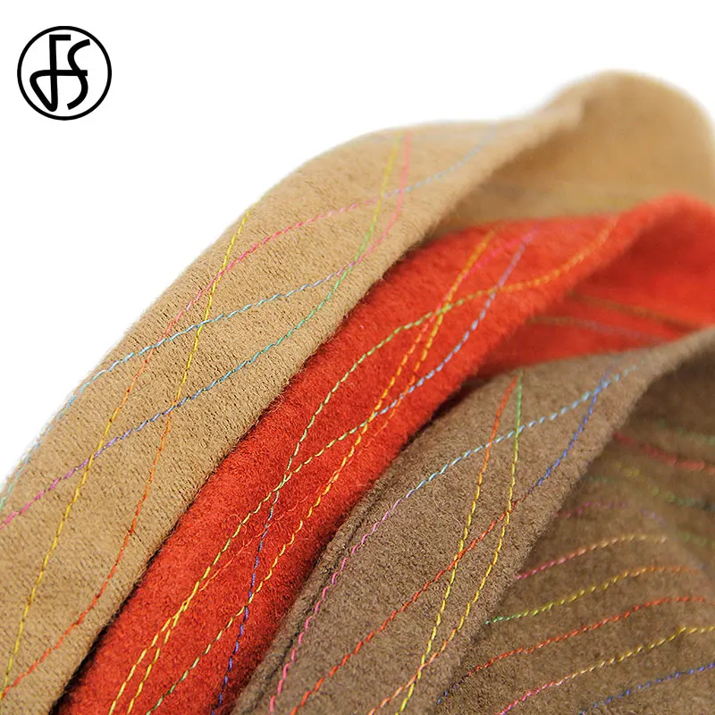 Женская шерстяная шляпа FS складная фетровая с бантом цвета хаки красного