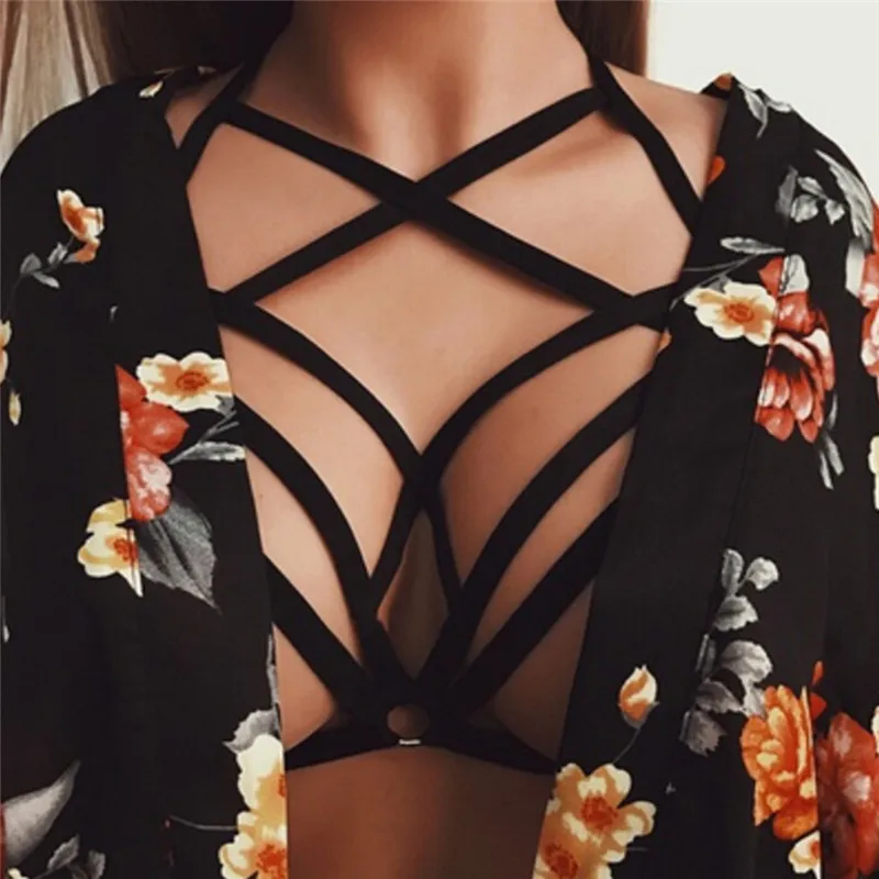 

Sexy 2019 Goth Lingerie Elastic lingerie Bandage belt Crop Tops Alluring Bustier Bandage cage bra cupless Cupless