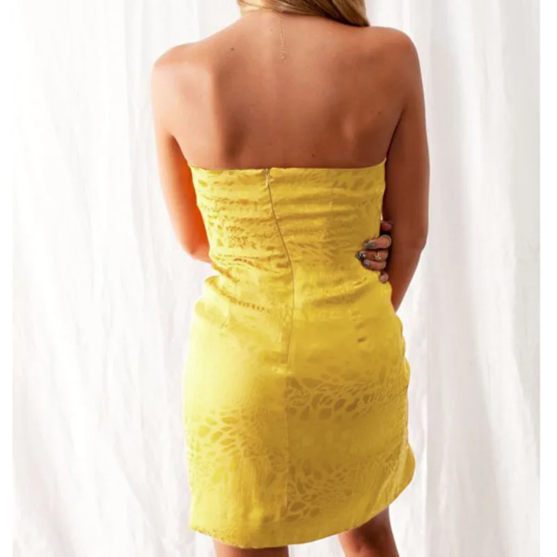 Tobinoone желтое летнее платье без бретелек с открытыми плечами на молнии пляжная