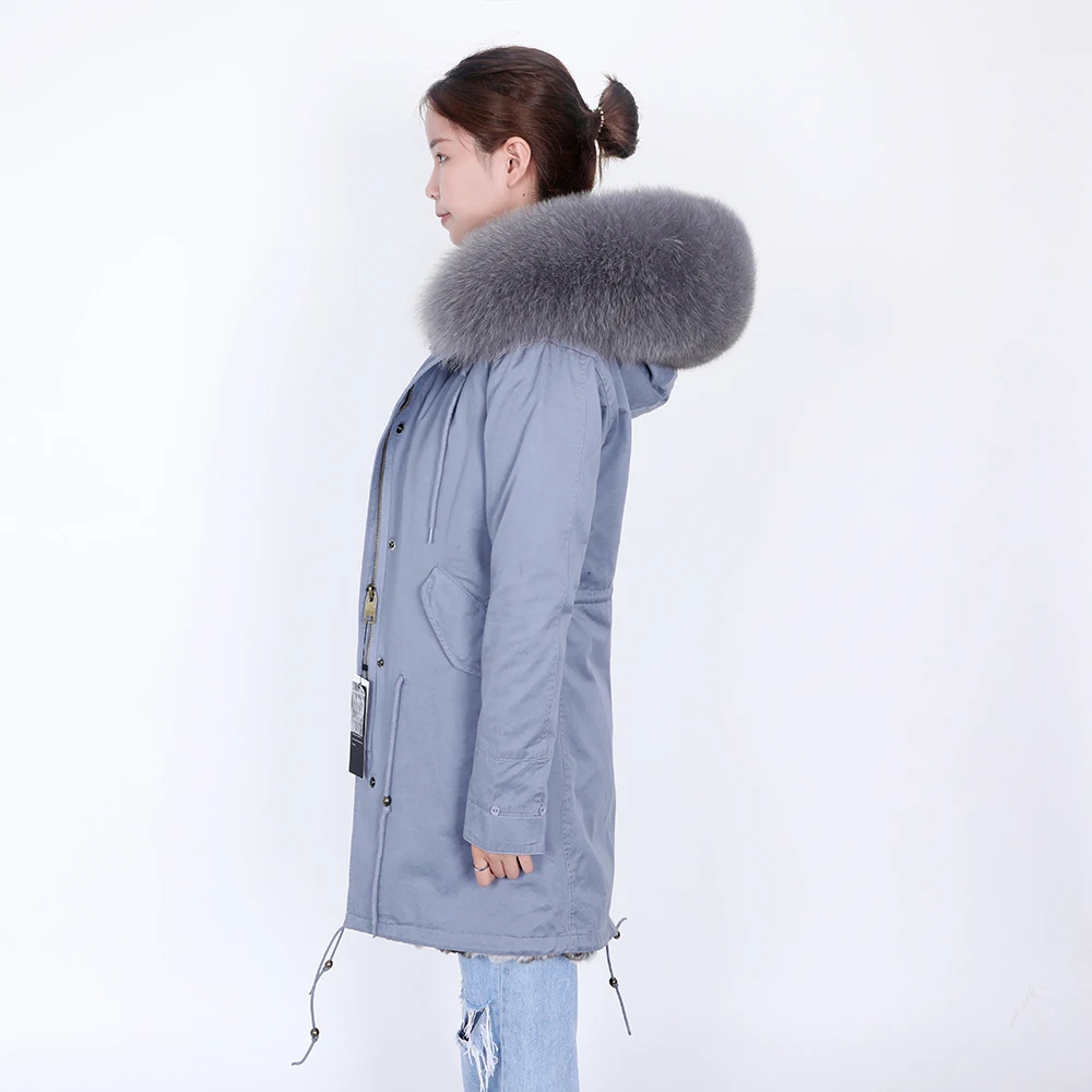 maomaokong Winter women's coat, real rabbit fur lining, fox fur collar, long gray women's parka coat, winter outdoor coat enlarge