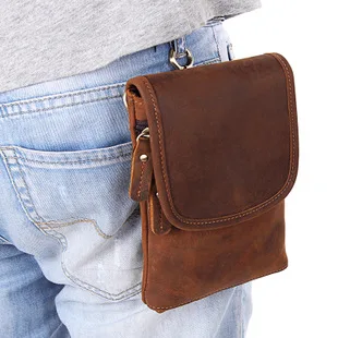 Limited edition Men Retro Men's Leather Waist Bag Small Bag Wearable Belt Mobile Phone Anti-theft Bag New