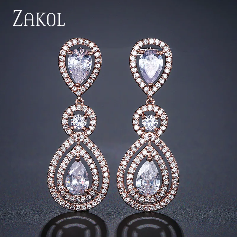 ZAKOL Роскошные капли воды груша кубический циркон микро проложить большие серьги