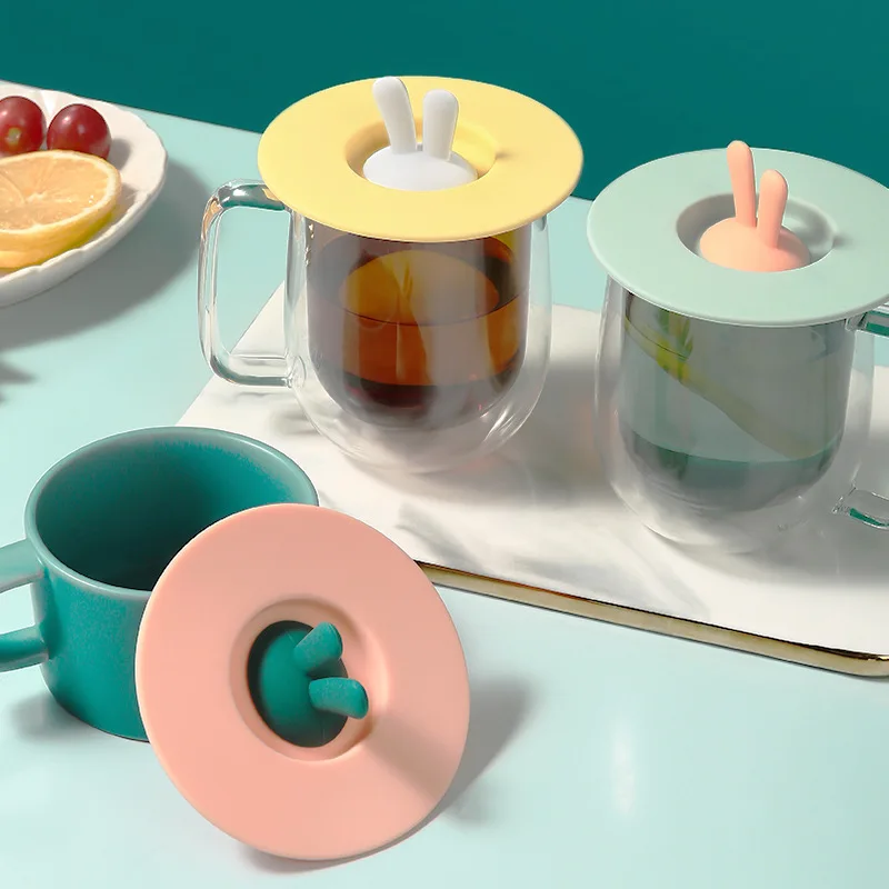 

Cartoon Cute Silicone Cup Cover Heat-resistant Leak Proof Sealed Lids Cap Dustproof Suction Cover Tea Coffee Lid Home Supplies