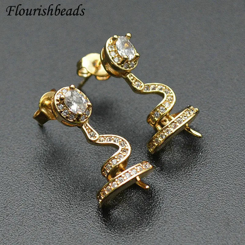 vender Atacado Espiral Pino Estilo Caber Meio Buraco Contas Cor De Ouro Dange Brinco Ganchos Do Parafuso Prisioneiro Descobertas Micro Cz Pavimentado Jóias Descobertas