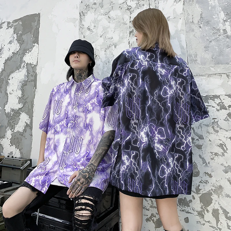 Мужская Повседневная рубашка в стиле Харадзюку панк рок с принтом молнии