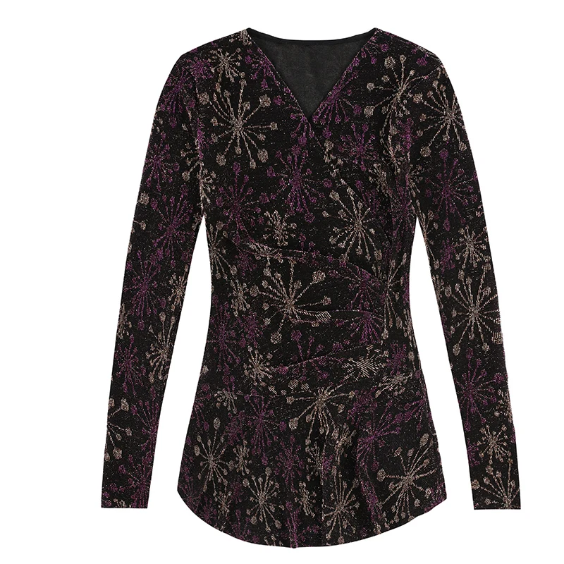 

Women Blouses Long Sleeve V-neck Fashion Print Lace Blouse Women Shirts 2020 New OL Office Plus Size Women Tops Camisas Mujer