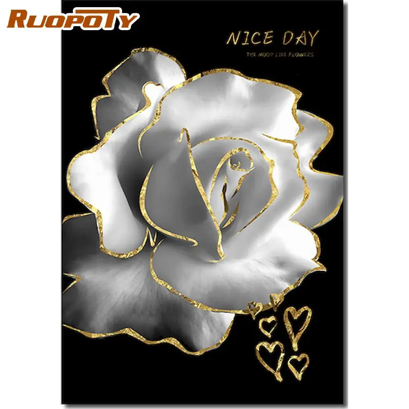 

RUOPOTY 60x75cm Frame Painting By Numbers White Rose Paint By Number For Adults Acrylic Paint On Canvas Home Decors Artwork