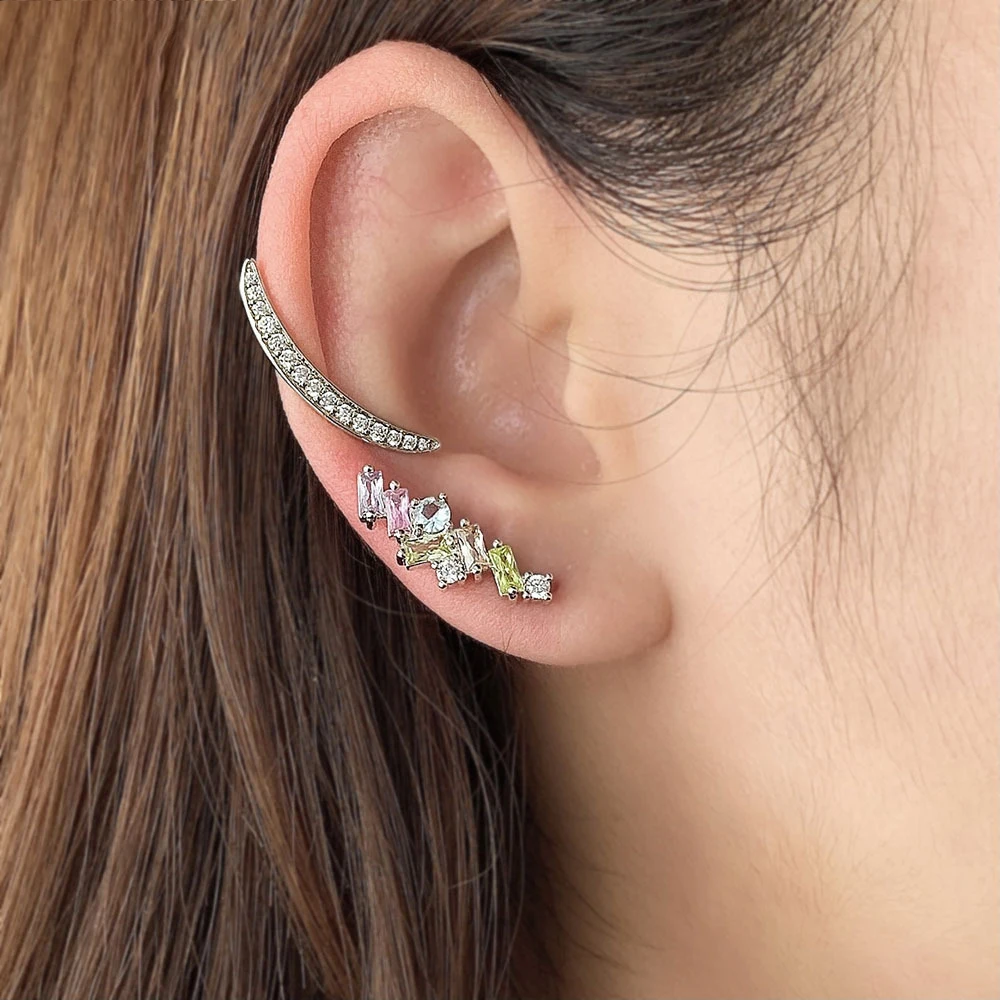 

SIPENGJEL Fashion Copper Inlaid Zircon Crescent Line Modeling Metal Clip On Earrings No Piercing Earrings Simple Jewelry 2021