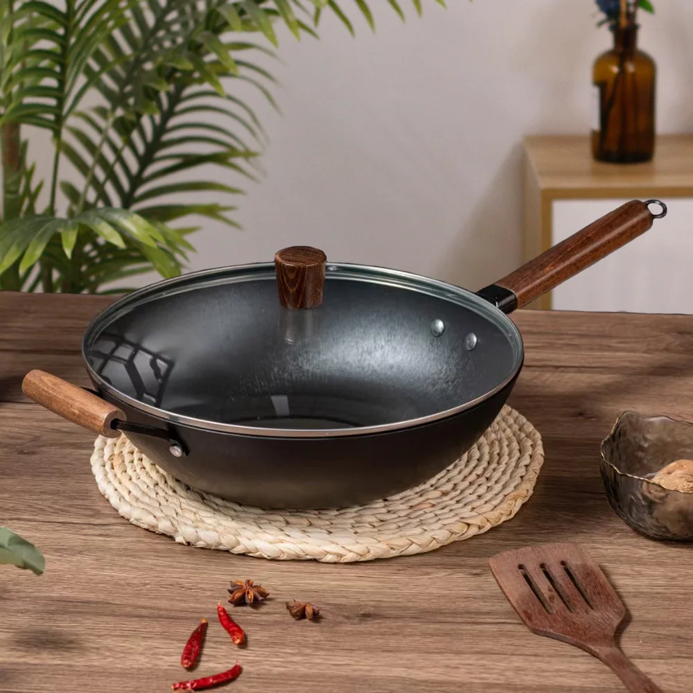 

Антипригарная сковорода, традиционный китайский ВОК, высококачественный кухонный чугунный вок, кастрюля для приготовления пищи, кухонные ...