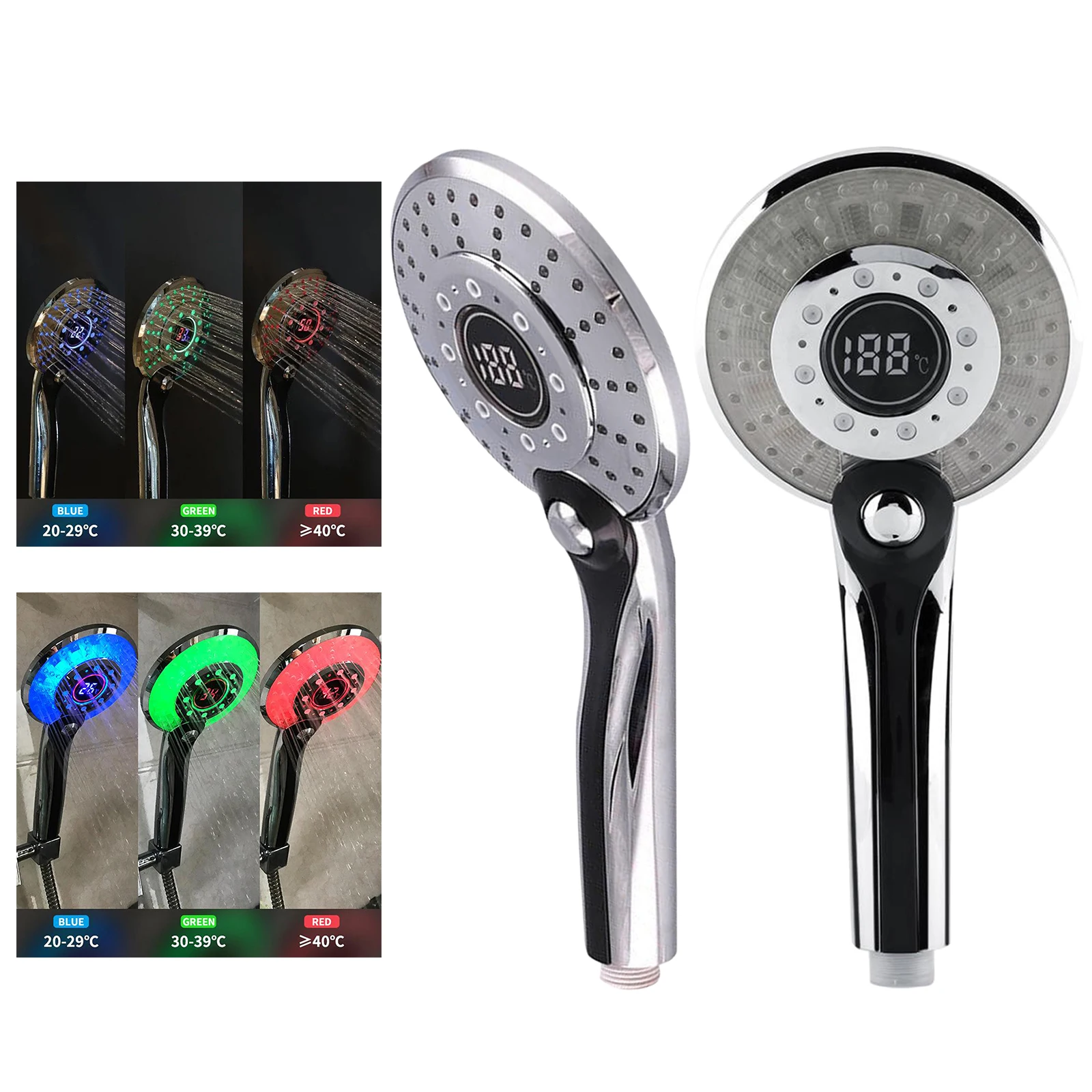 

Handheld Shower Head Temperature Control SPA Sprayer 3 Mode LED Light Shower