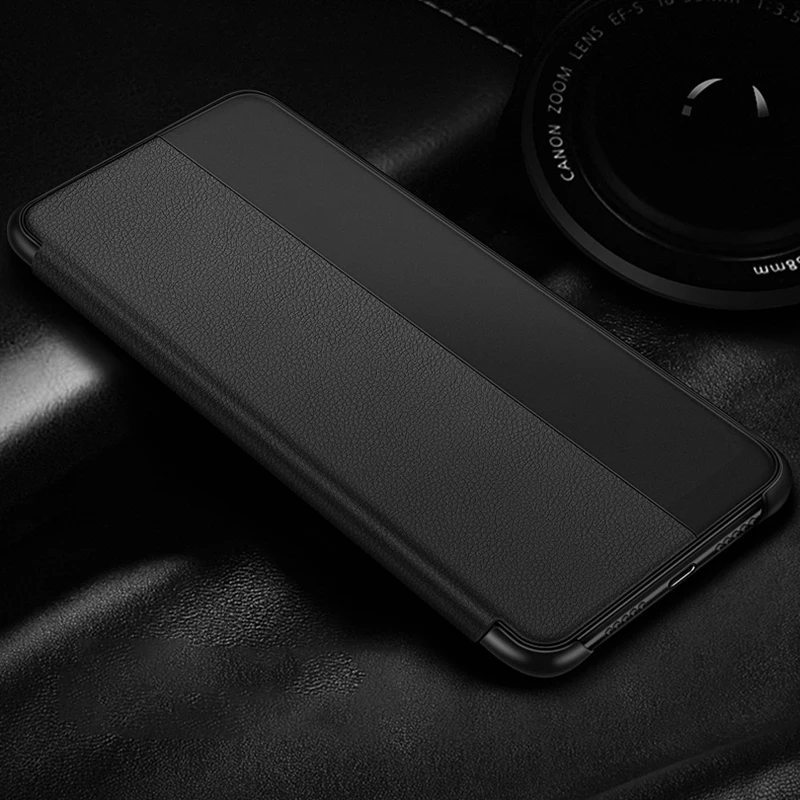 Кожаный флип-чехол для huawei y6 y7 p smart p20 p30 lite mate 20 10 pro p10 plus honor 20 10 lite 9 светильник 8x coque fundas - Цвет: Black