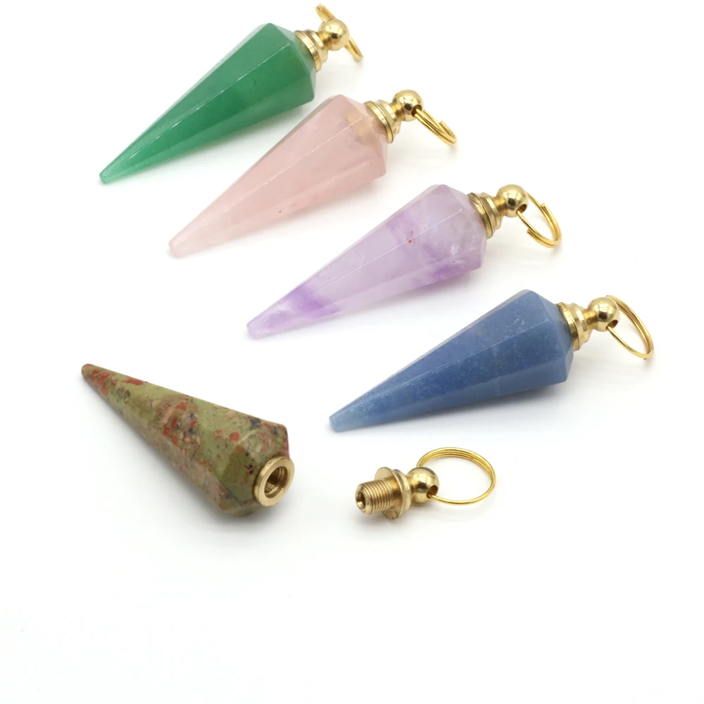 

New Perfume Bottle Pendant Natural Stone Amethyst Rose Quartz Charms for Jewelry Making DIY Earring Necklace Accessories 16x50mm