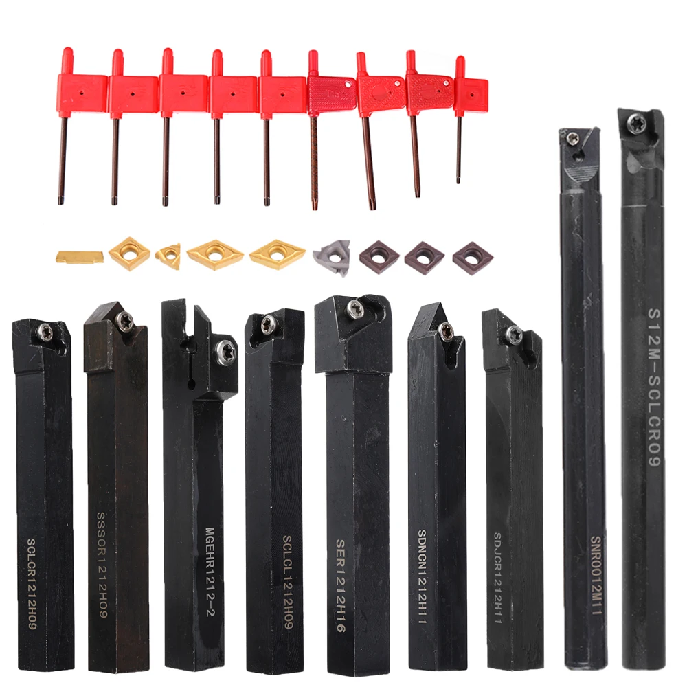 

9Pcs/Set Turning Tool Holder Set 12mm Shank Lathe Boring Bar With Carbide Inserts For Semi Finishing and Finishing Operations