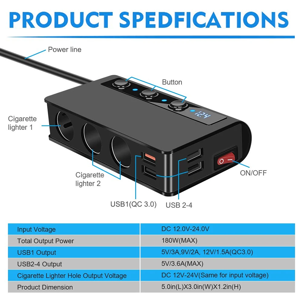 Разветвитель автомобильного прикуривателя 4 Порты USB Зарядное устройство на