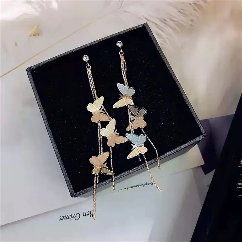

Geometric lozenge asymmetrical earrings dripping oil painted long style tassel temperament personality circle free shipping