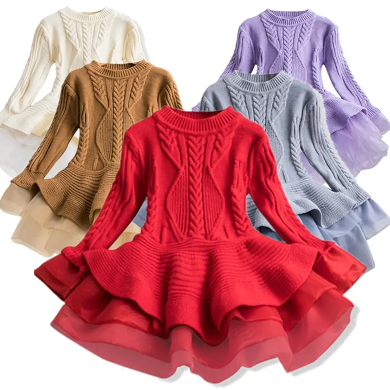 Вязаное платье для девочек 2021 зимняя теплая одежда детское маленьких платья