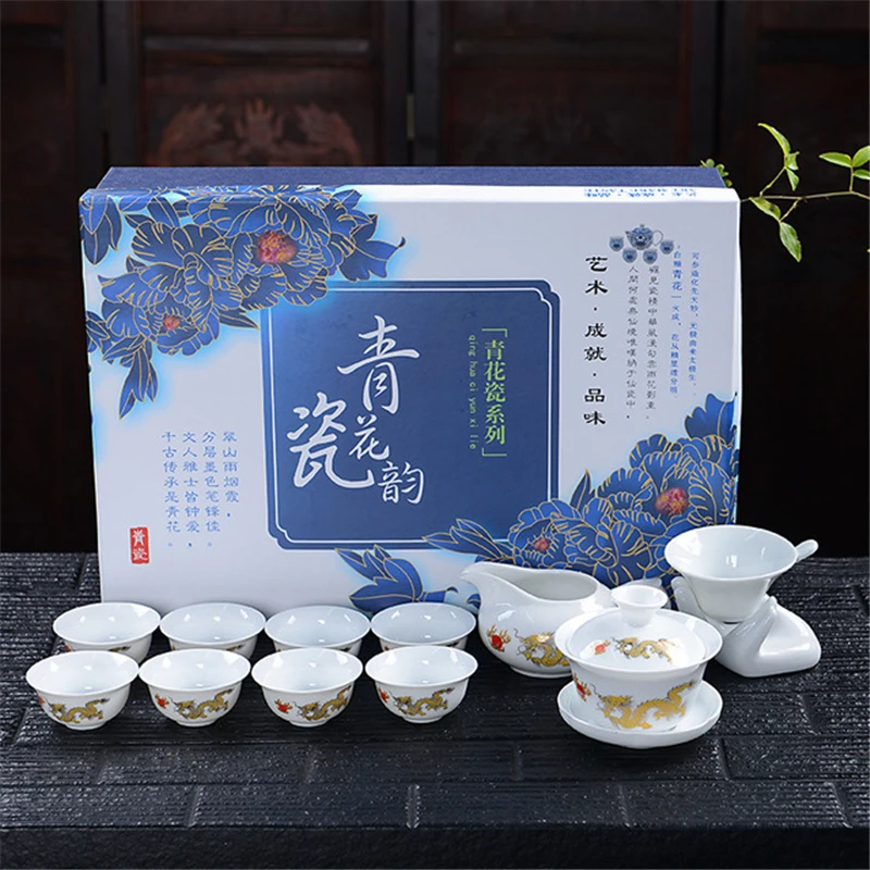 GWA 11Pcs Set 11 шт./компл. китайский чайный набор кунг-фу Gai Wan Чай чайник синий и белый фарфор Чай горшок Чай чашки надглазурная Цвет Чай комплект+ Чай ситечко - Цвет: GWA 11Pcs Set
