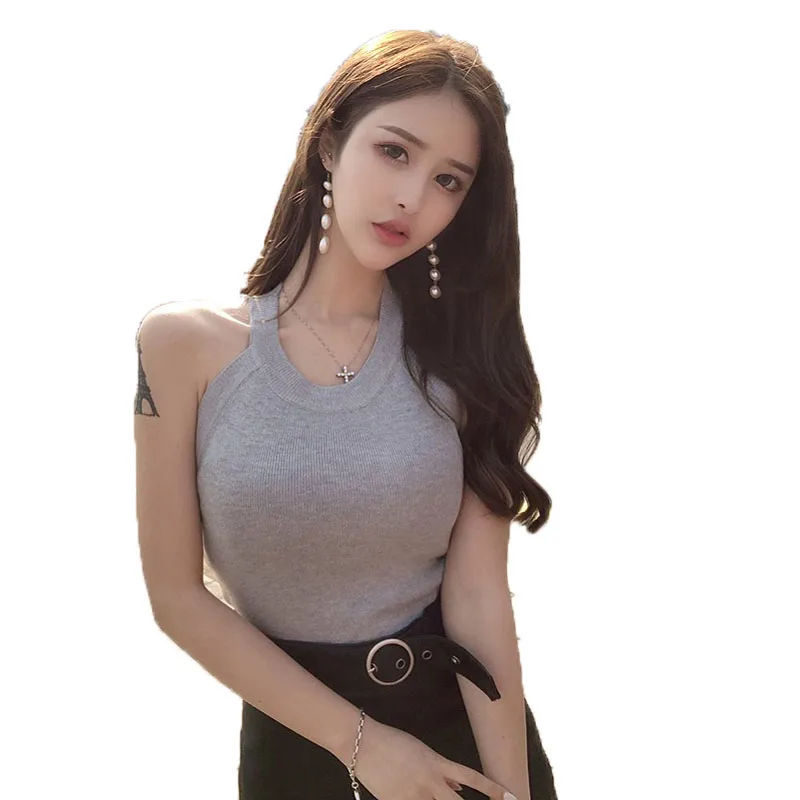 

Hanging Neck Sexy Camisole Top 2020 Summer Women Sexy Shoulder Collar Bone Solid Color Sleeveless Women's Clothing Tanks Tops