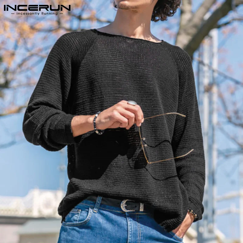 

Мужская футболка с круглым вырезом, однотонная трикотажная футболка с длинным рукавом, сексуальная модная мужская одежда, уличные повседне...