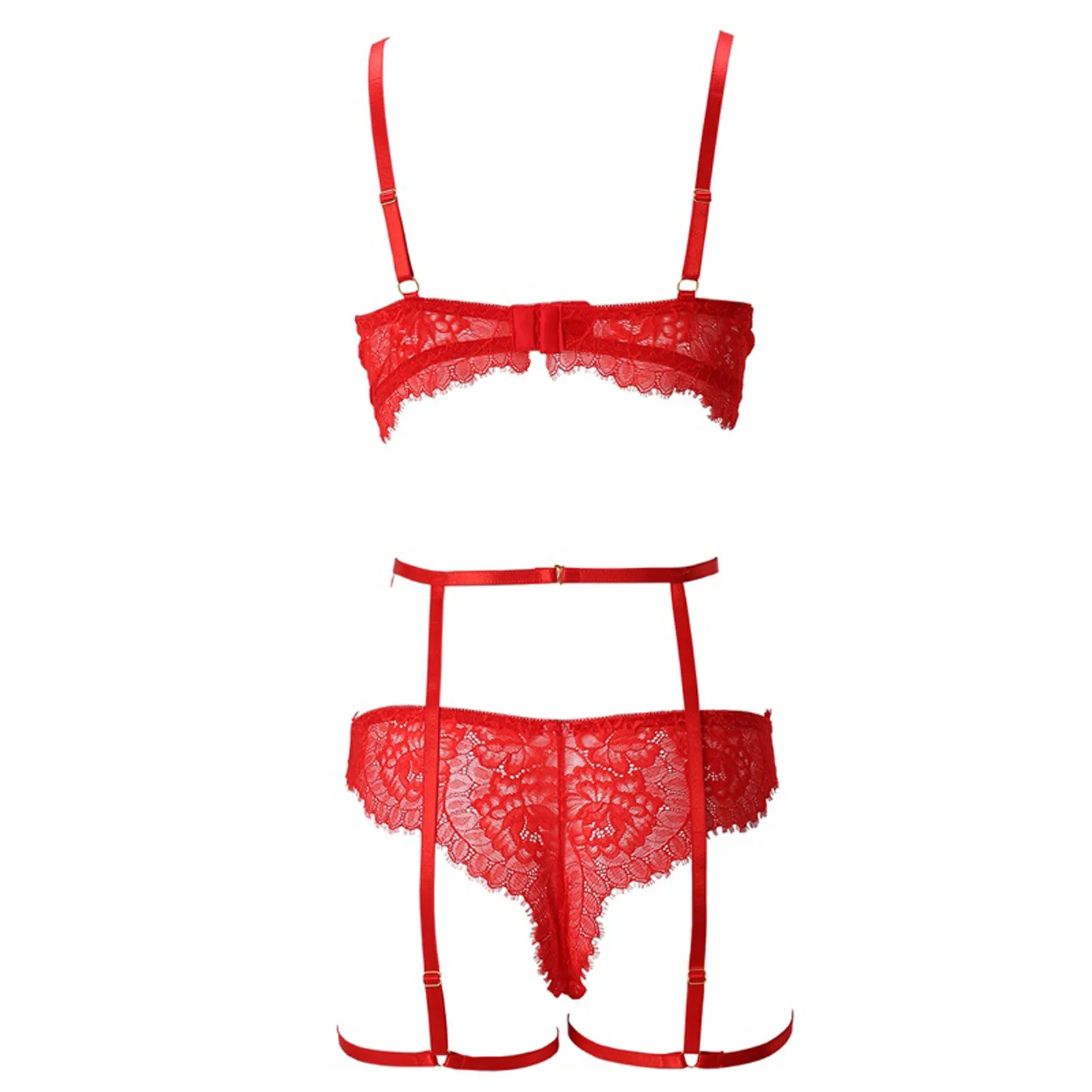 

Red Floral Lace Pajamas Garter Lingerie Set With Choker Women Intimates 2021 Underwire Bra And Thongs Ladies Underwear Set
