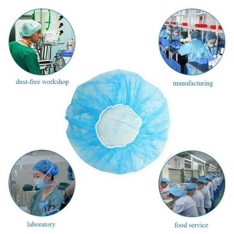 

Disposable Non-Woven Strip Hat Food Workshop Cap Dustproof Shower Cap Headgear 300Pcs Blue